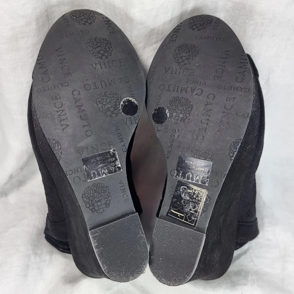 Vince Camuto Kyrene Black Leather SANDALS Womens Size 6.5M Wedge Heels Platform